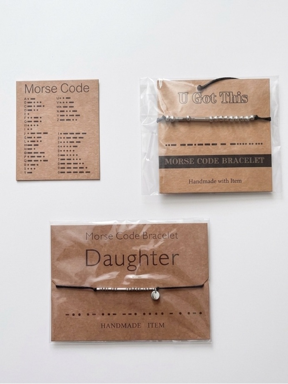 Handmade 'Daughter' & ‘U Got This’ Morse Code Bracelet Set